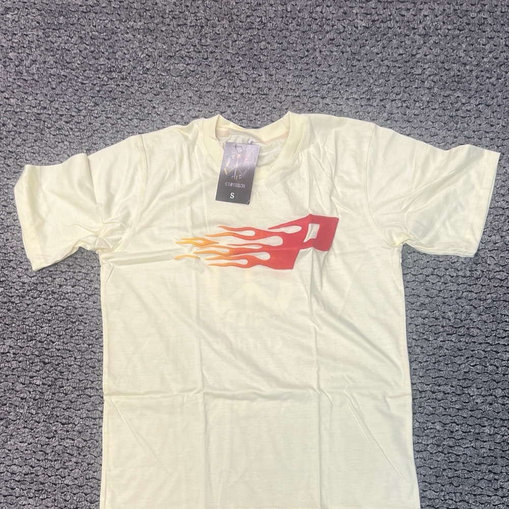 Kids Cream T-Shirt with Red and Orange Flame Design